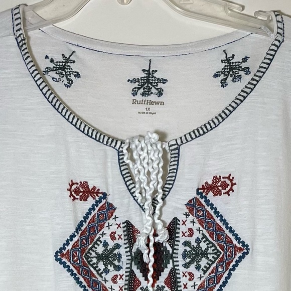 ✌🏻Ruff Hewn | Womens Short Sleeve Top 1X Embroidered Cotton Blend Boho Hippie - Picture 8 of 11